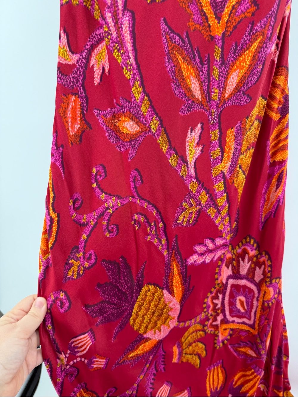 FARM Rio ResortWear Boho Wedding Guest TropicalSunset Floral SatinMaxi Dress SzS - Picture 4 of 11